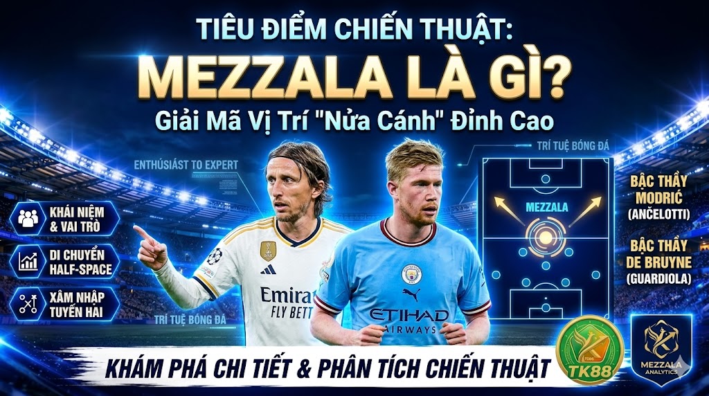 Phân tích chi tiết vị trí Mezzala trong chiến thuật bóng đá hiện đại cùng chuyên trang TK88, minh họa bởi hai bậc thầy tiền vệ Luka Modrić và Kevin De Bruyne