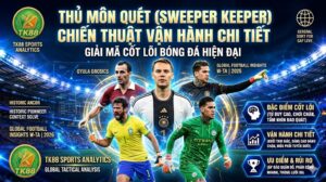 Phân tích chi tiết chiến thuật Thủ môn quét (Sweeper Keeper) trong bóng đá hiện đại cùng chuyên trang TK88, minh họa bởi các biểu tượng như Manuel Neuer, Ederson và Alisson Becker.